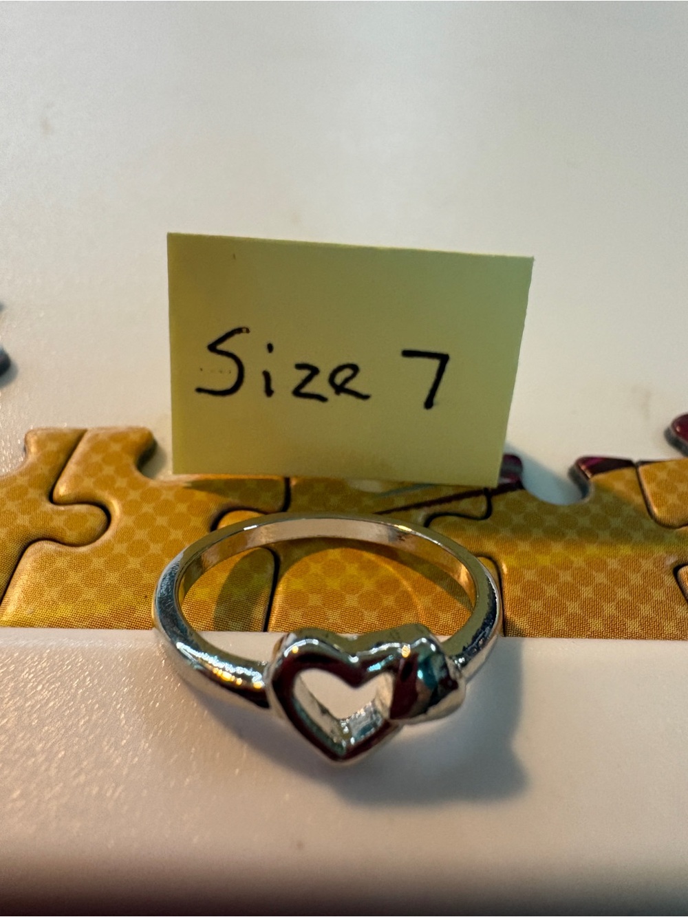 Silver Heart Accent Ring Size 7 - Picture 3 of 3